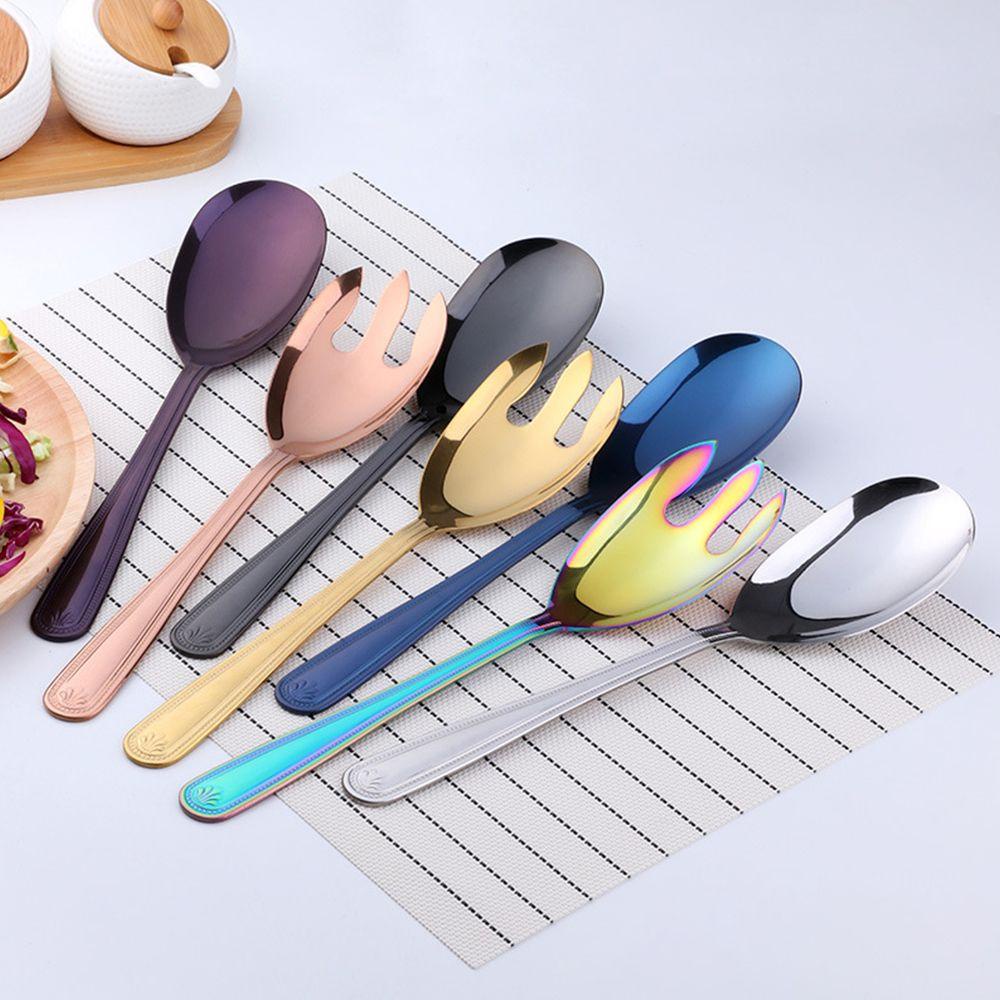 Solighter Salad Spoon Fork Colorful Unik Sendok Makan Saji Makanan Set Stainless Steel Gold Tableware