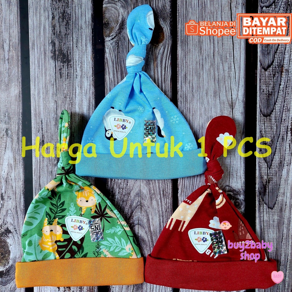 LIBBY BABY terbaru topi bayi model tali full print color 1 PCS