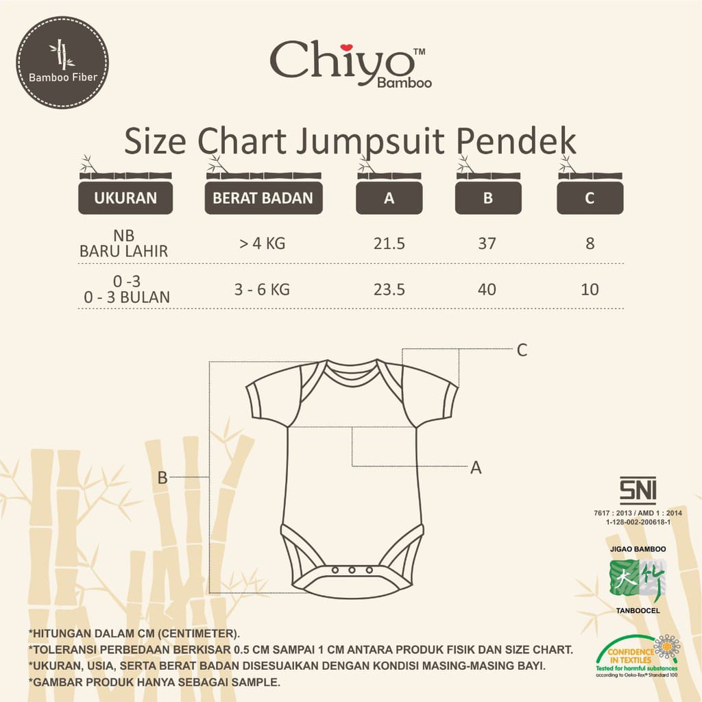 CHIYO BAMBOO Jumpsuit Pendek - Jumper Segitiga Size 0-3 Bulan