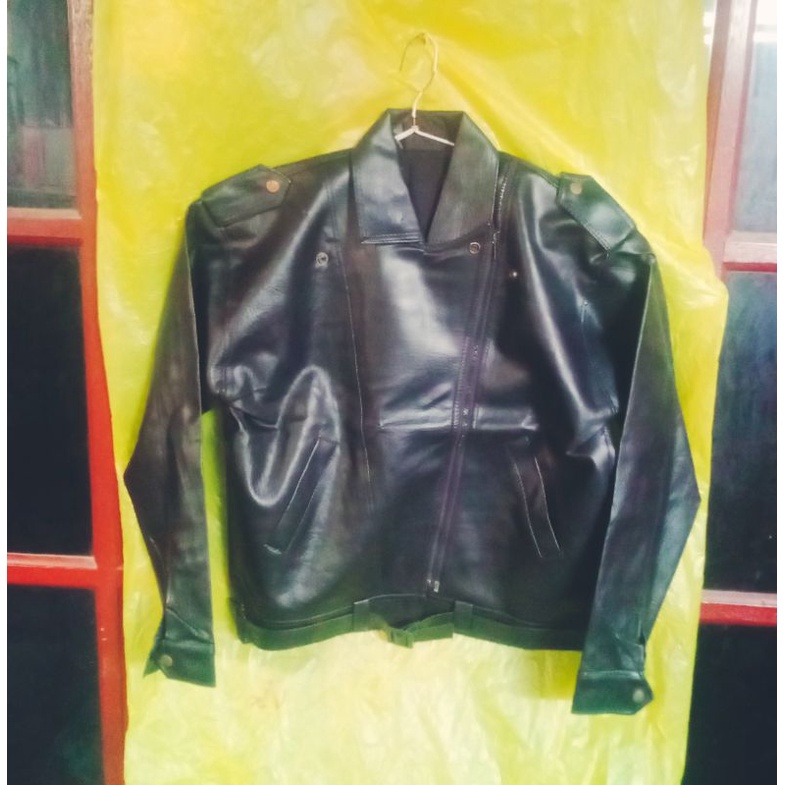 jaket pria merek seiko model Harley ukuran size L L DAN LM kulit sintetis, kalep