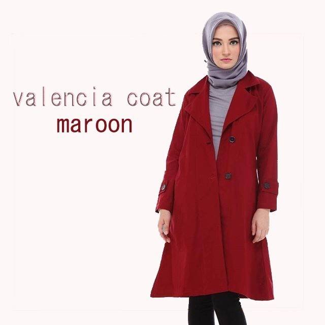 VALENCIA OUTER MAROON Cewek Wanita - Jaket Panjang Merah Hijaber Muslimah Casual Sehari-Hari Kantor