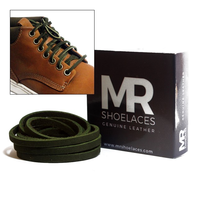 MR Shoelaces LR07 Green (Hijau) - Tali Sepatu Kulit 60cm 80cm 100cm 120cm 150cm - Premium Leather Shoelace