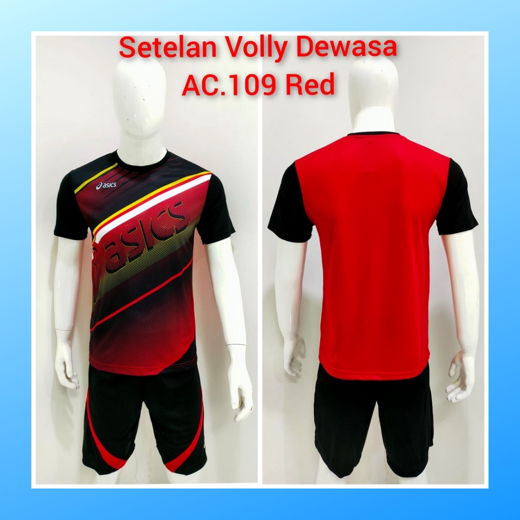 jersey volly pria kaos voli baju bola dan celana setelan wanita dewasa t-shirt outfit seragam jarsey kostum olahraga custom pakaian apparel sport jersy volley ball casual jersi suit AC109 merah