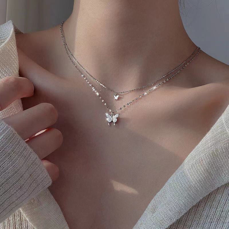 Korean Style Pearl Necklace Butterfly Punk Silver Chain Heart Shape Choker Women Fashion Jewelry Accessories Kalung Wanita Korea Love