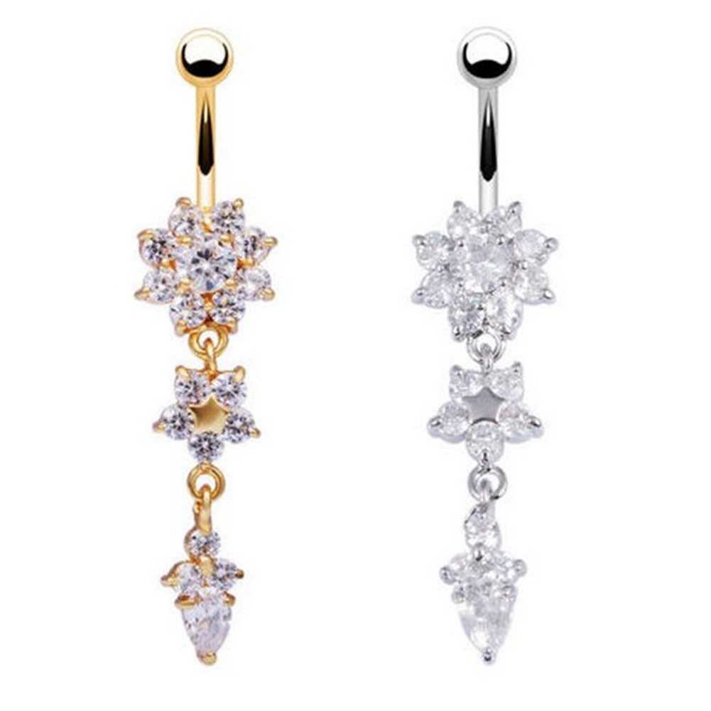 [Jianxin] Lady Rhinestone Flower Stainless Steel Belly Button Navel Ring Piercing Jewelry