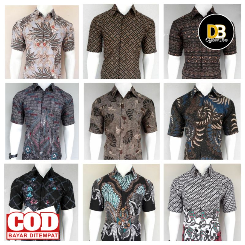 Kemeja Batik Pria Lengan Pendek Slim Fit M L XL XXL Batik Kantor Seragaman Kemeja Jokowi Size Regular COD