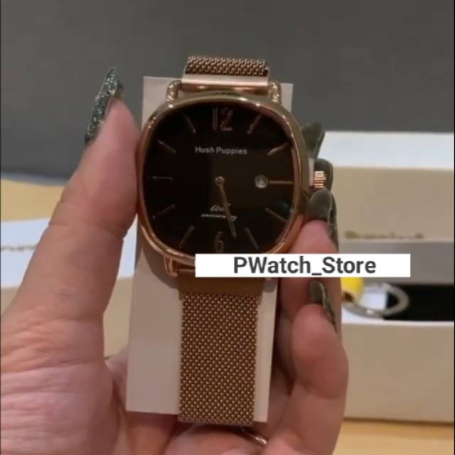 Jam Tangan Hush Puppies rose black | Tali Magnet | Free Gantulan Kunci
