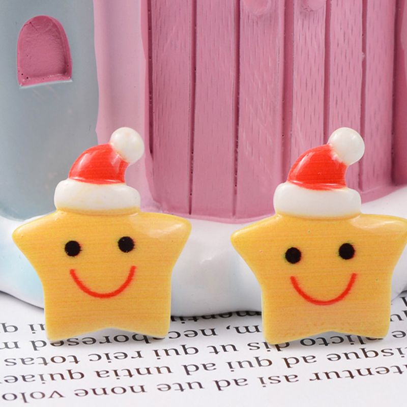 100pcs Kancing Bentuk Kartun Santa Claus Dan Pohon Natal Bahan Resin Untuk Kerajinan Tangan