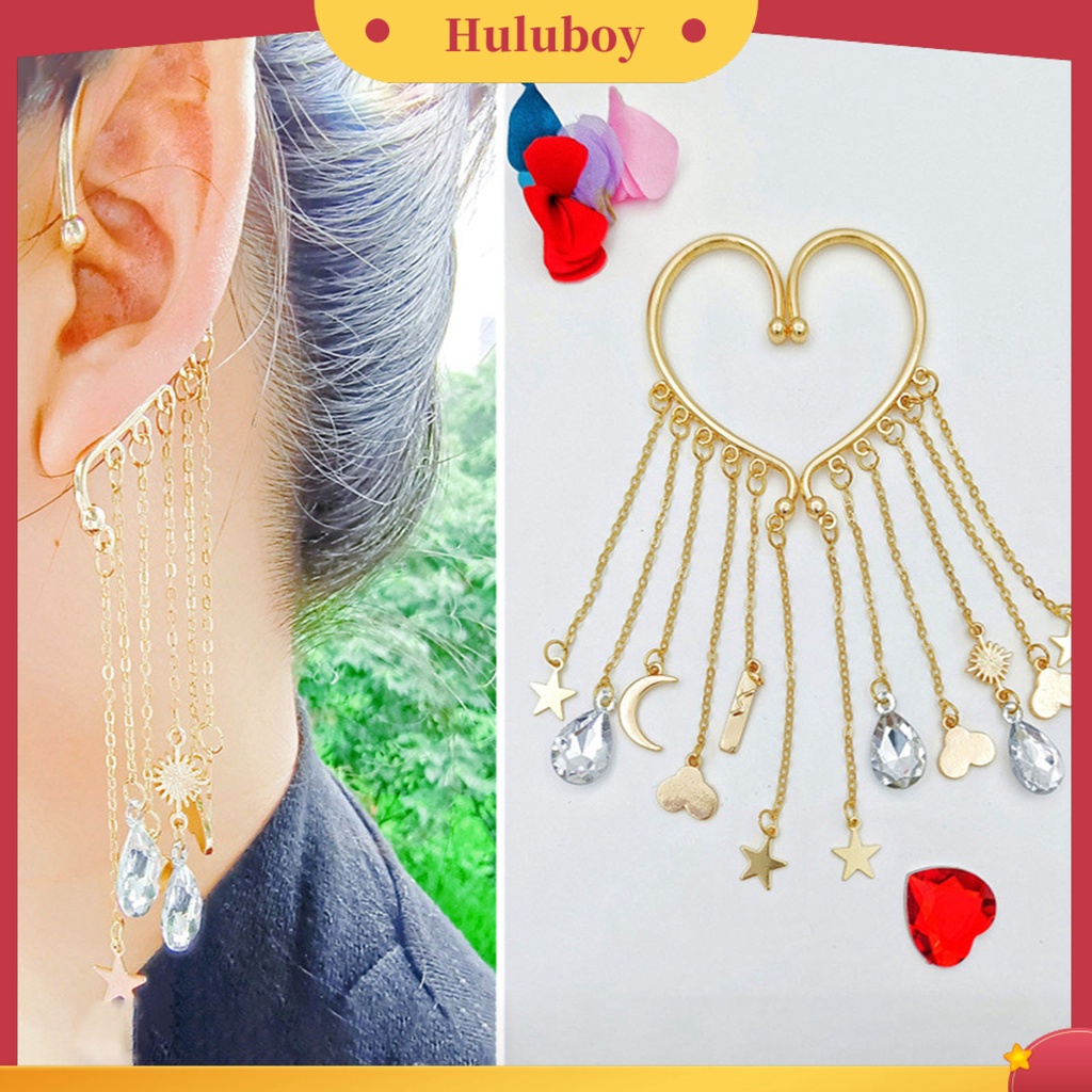 Hu Hu Hu Hu Hu Alat Bantu Pasang Kacamata♡ 1pc Anting Klip Tanpa Tindik Model Rumbai Panjang Untuk Wanita