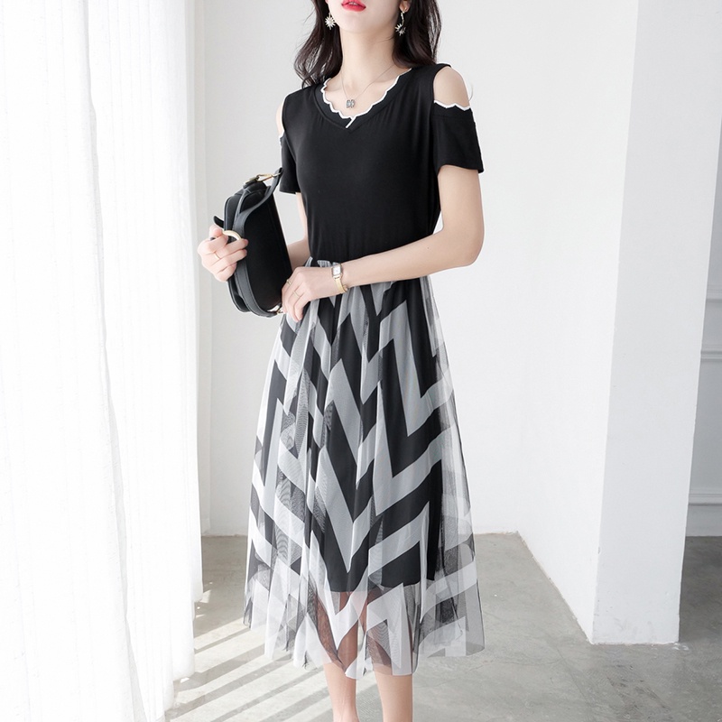 【Elegant】Sweet Short Sleeves Black Knit  Casual Dresses 7491