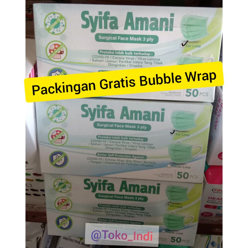 Masker Earloop Merek Syifa Amani isi 50 Pcs / Masker Medis Karet Merek Syifa Amani / Masker