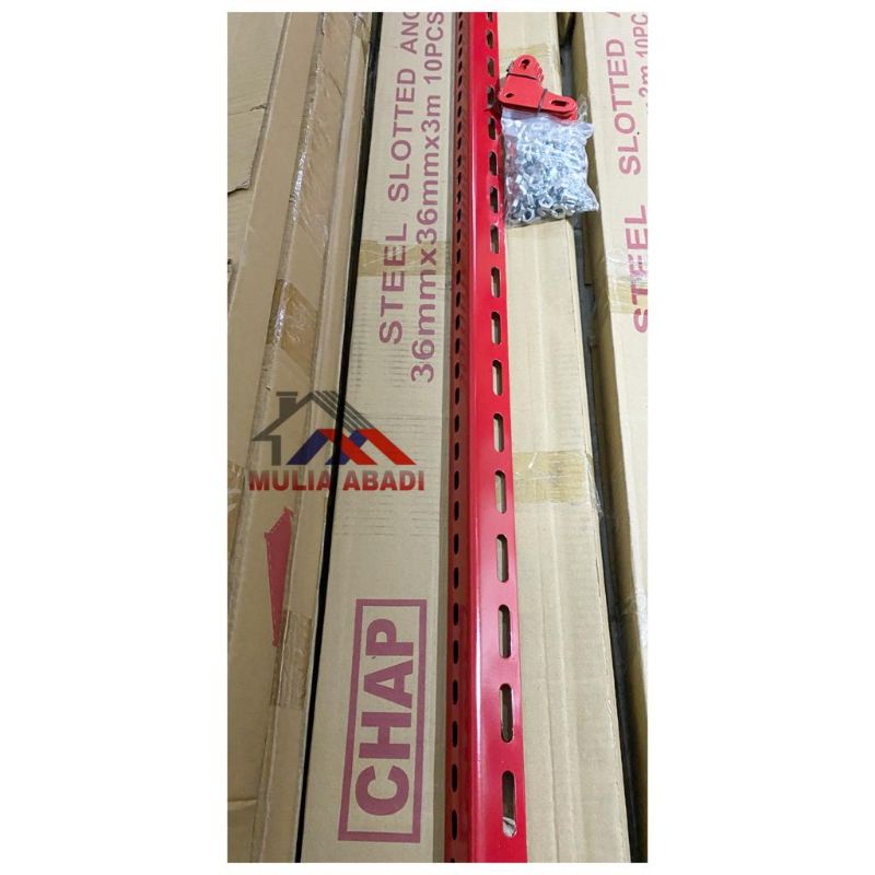 Besi Siku Lubang 1.3Mili Chap Merah /Siku Lobang Besi Merah