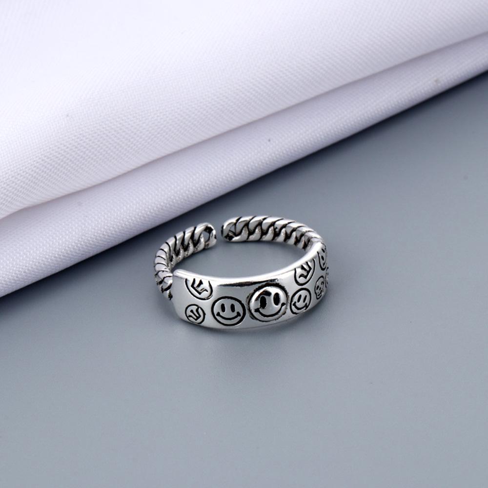 [Elegan] Cincin Wajah Tersenyum Pasangan Cowok Cewek Pria Wanita Cincin Terbuka Punk Hip Hop Adjustable Vintage Fashion Aksesoris