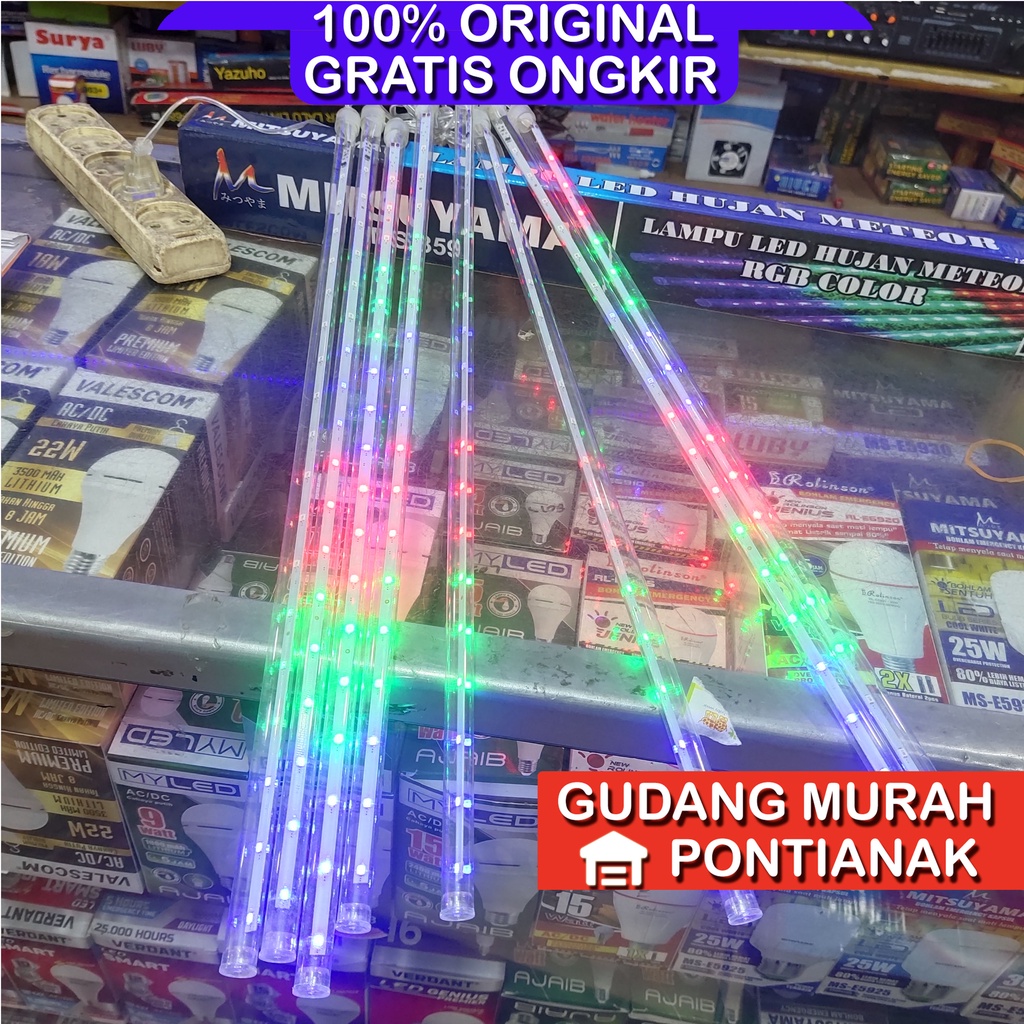 Lampu seri Meteor Hias Hujan Turun Warna warni 8 batang 50CM / setengah meter Mitsuyama MS-359 BARU