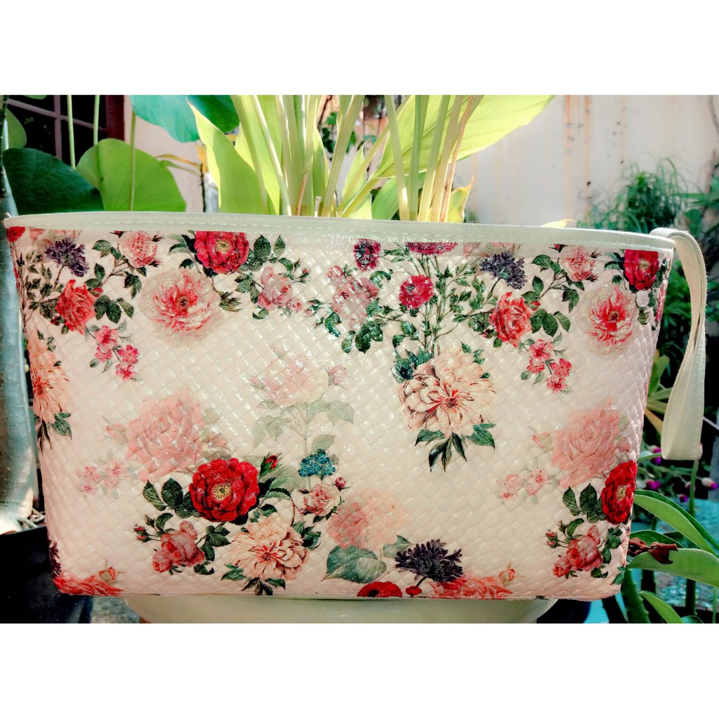 Tas multifungsi Anyaman Pandan - Bunga Pink