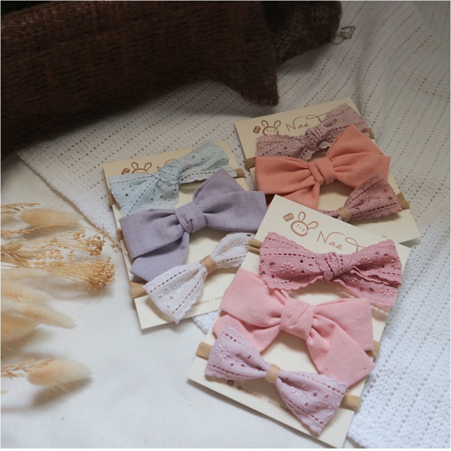 Naetokki Baby Headband - Aksesoris Rambut Bandana Bando Anak Bayi Lace Bow Ribbon Hair Clip Pita Nae