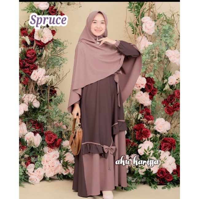READY YUNISA SET SYAR'I AKU KARISSA ORI//GAMIS BEST SELLER WARNA BARU-Spruce Rosetaupe