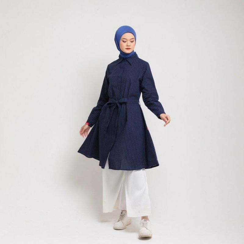 baju atasan tunik midi dress long tunic L tunic katun stripe dauky elzatta