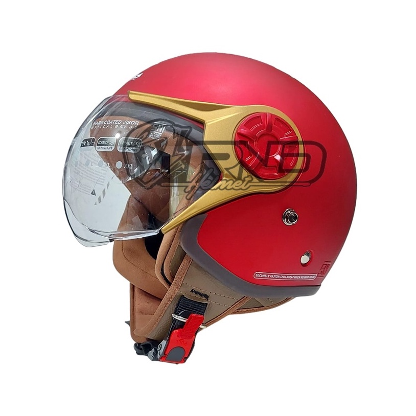 Helm Cargloss Hijab YRH Majestic Red Merah Maroon Doff Half face Original Ukuran Besar