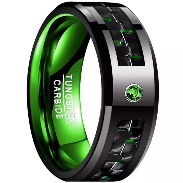 Cincin Pria Tungsten Carbide Original Green Zirconia Carbon Ceramic Fiber High Quality Premium