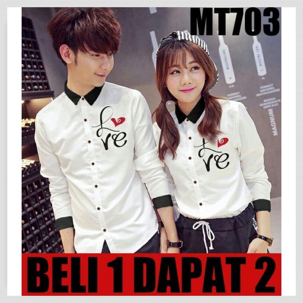 KEMEJA COUPLE/KEMEJA PASANGAN/BAJU COUPLE KOREA LOVE LATIN  - PUTIH