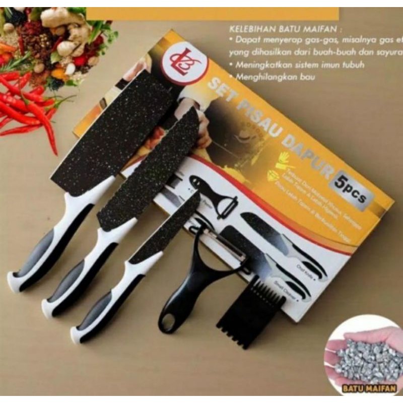 Pisau Set Batu Maifan 5in1 Ceramic Granite Kitchen Knife