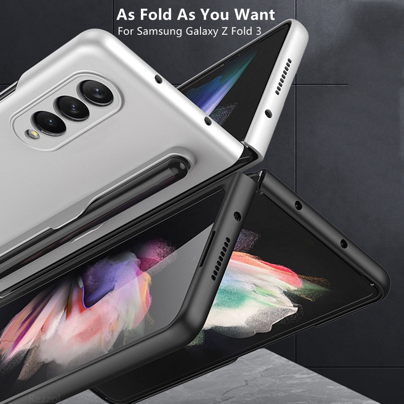 Casing Hard Case Bahan Matte Tipis Dengan Holder Pen Untuk Handphone Samsung Galaxy Z Fold 3