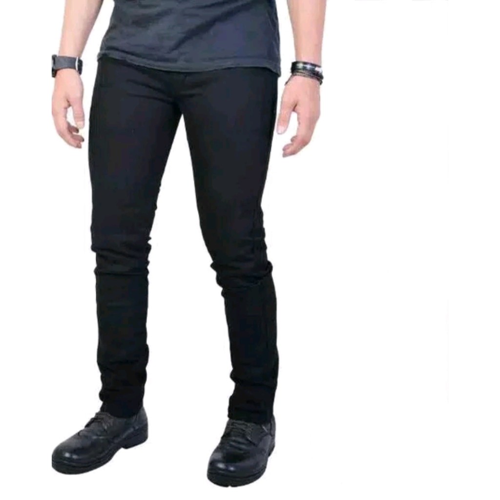 Plain Black Pekat Long Pants Jeans Celana Panjang Streetch Ngaret Karet Bagus Denin Melar