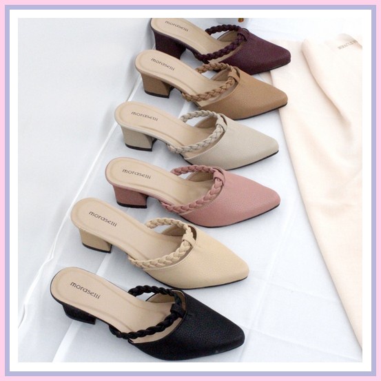 Sepatu Selop Wanita High Heels Sepatu Hak Kaca Lancip Motif Bunga 36-40 Kode Sp68 Sendal Wanita Hak 