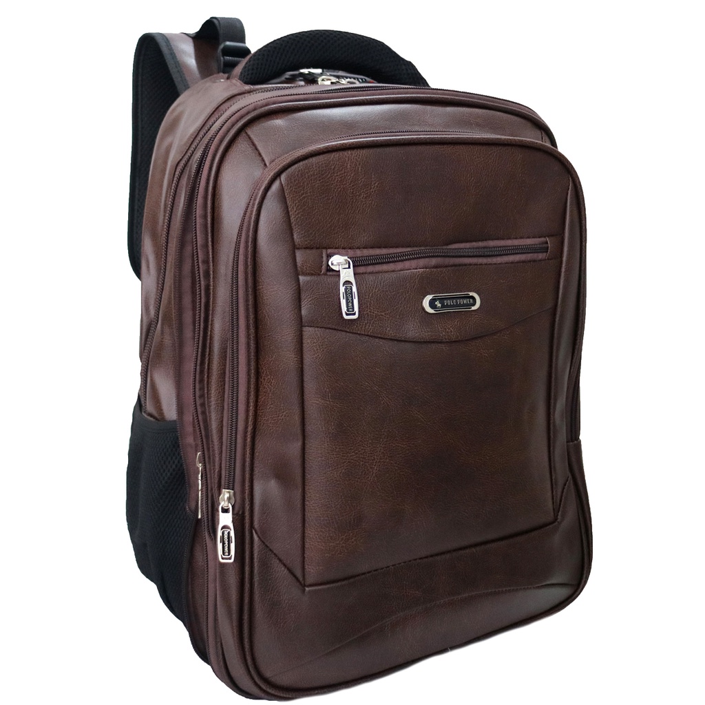 Polo Power - Tas Kulit Import Ransel Laptop Expanding Backpack Leather Import Ransel Kulit + Kunci