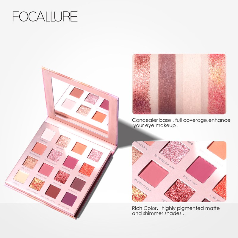 FOCALLURE 16 colors Sunrise Glitter Eyeshadow palette Matte pigmented Eye shadow powder FA88