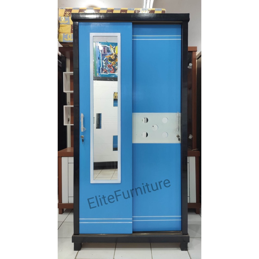 Lemari pakaian 2 pintu / Lemari Baju sliding 2pintu Lemari Baju Minimalis Lemari baju warna biru , L