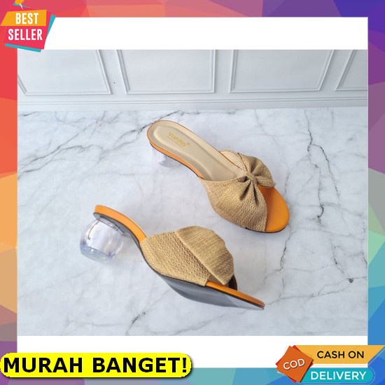 Terbaru Heels Wanita Hak Kaca 5 Cm Transparan Karet Silang Ch712 Nunulisatan - Sepatu Sandal High Ab