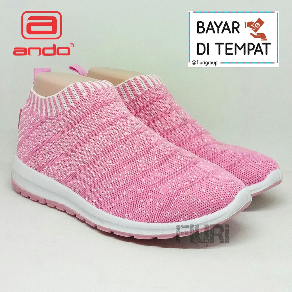 FIURI - ANDO Original Lenny PINK 37-40 - Sepatu Olahraga Lari Wanita - Sepatu Sekolah - Sepatu Ando - Sepatu Sneakers Kuliah Senam Gym Jogging Sport Wanita - Sepatu Casual - Sepatu Rajut Slip On - Fashion Wanita