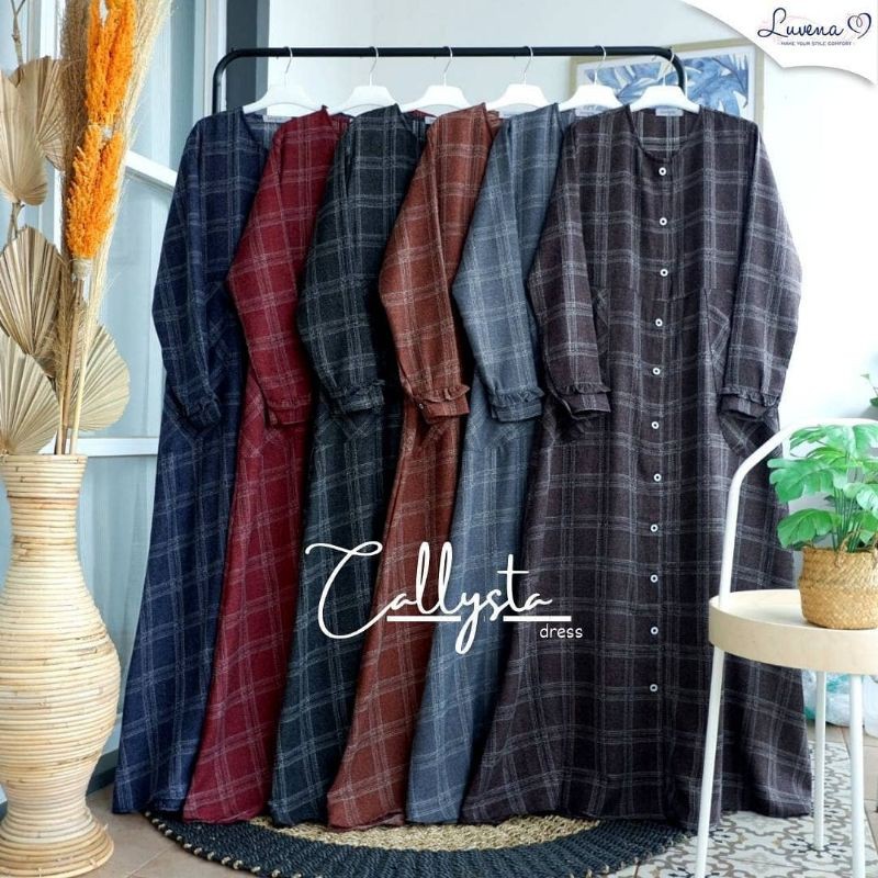 Gamis Casual Callysta Dress motif kotak ORI by Luvena