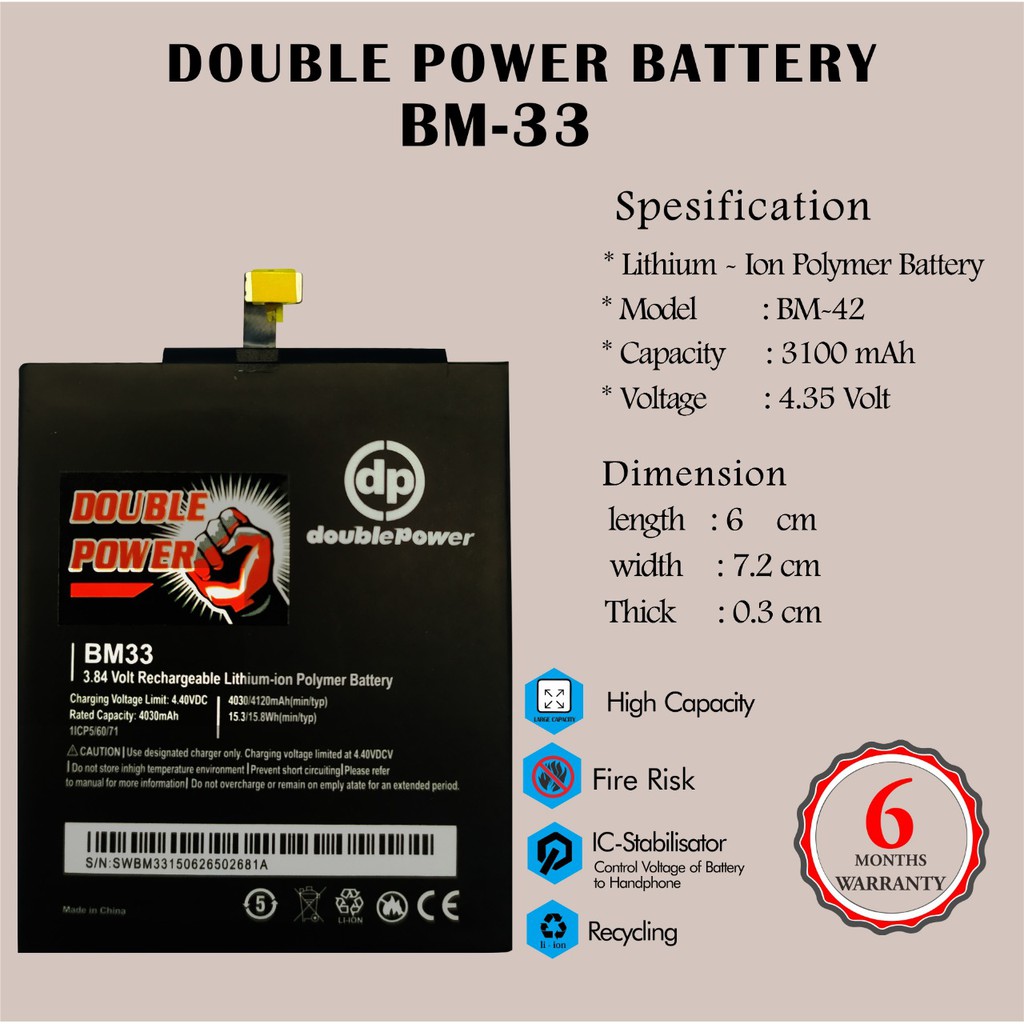 BATTERY DOUBLE POWER XIAOMI Mi4i - BM 33 3100 mAh