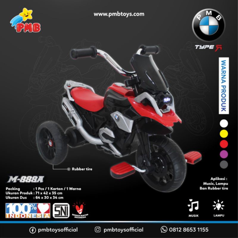 Sepeda Motor Aki Anak PMB M 888 / M 888A Gowes Mainan Anak Murah Tricycle M888