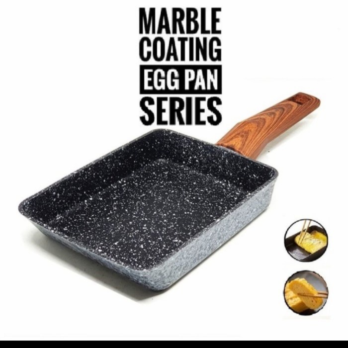 Fry Pan Motif Marble Segi Kotak Gagang Kayu Anti Panas Awet Kuat Tebal Anti Lengket Karat Induksi Pr