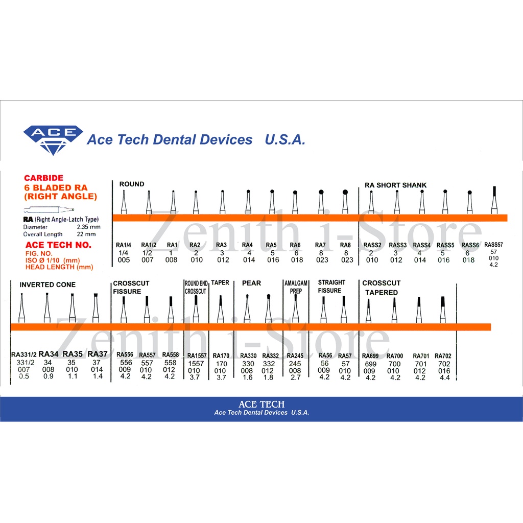 Bur Carbide Acetech Low Speed Contra RA | Mini Low Speed Contra RA