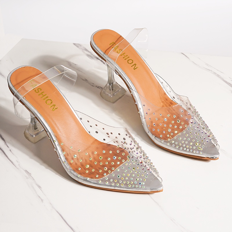 FINDAL High Heels Wanita Cantik Terbaru Sendal Pesta Hak Tinggi Kaca Transparant Kekinian HI-009