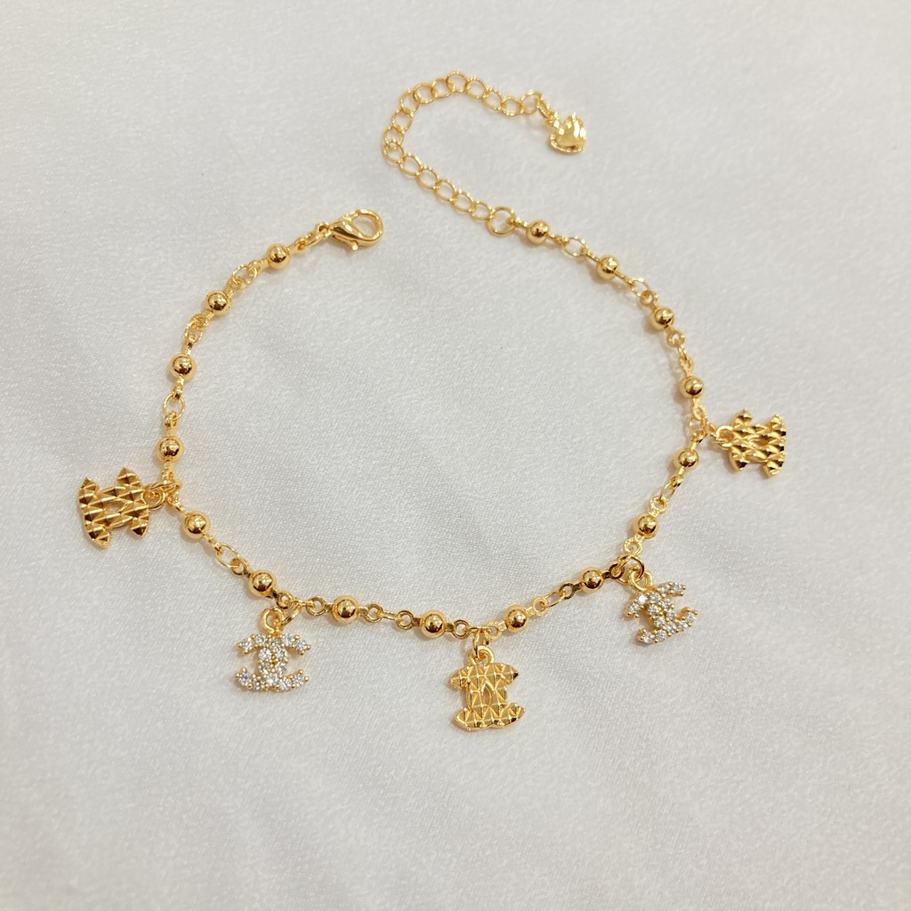 Gelang Tangan Jurai Wanita Lapis Emas Permata Aksesoris Fashion