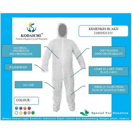 hazmat coverall kodaichi APD medis Polyprophilene kodaichi 45gsm