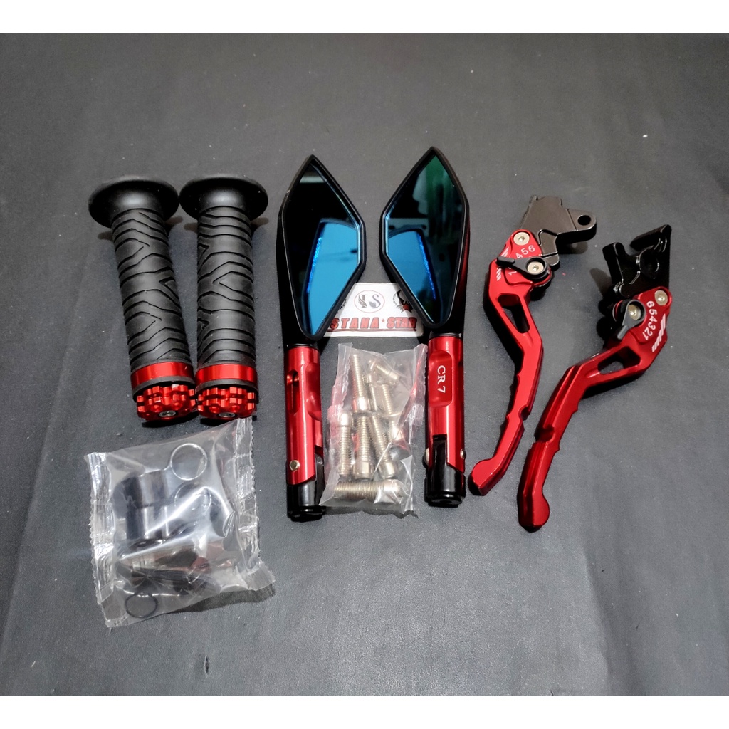 Handle rem full cnc model sisik untuk Beat karbu dan Vario karbu plus grip ring cnc plus spion tomok harga 1 PAKETAN