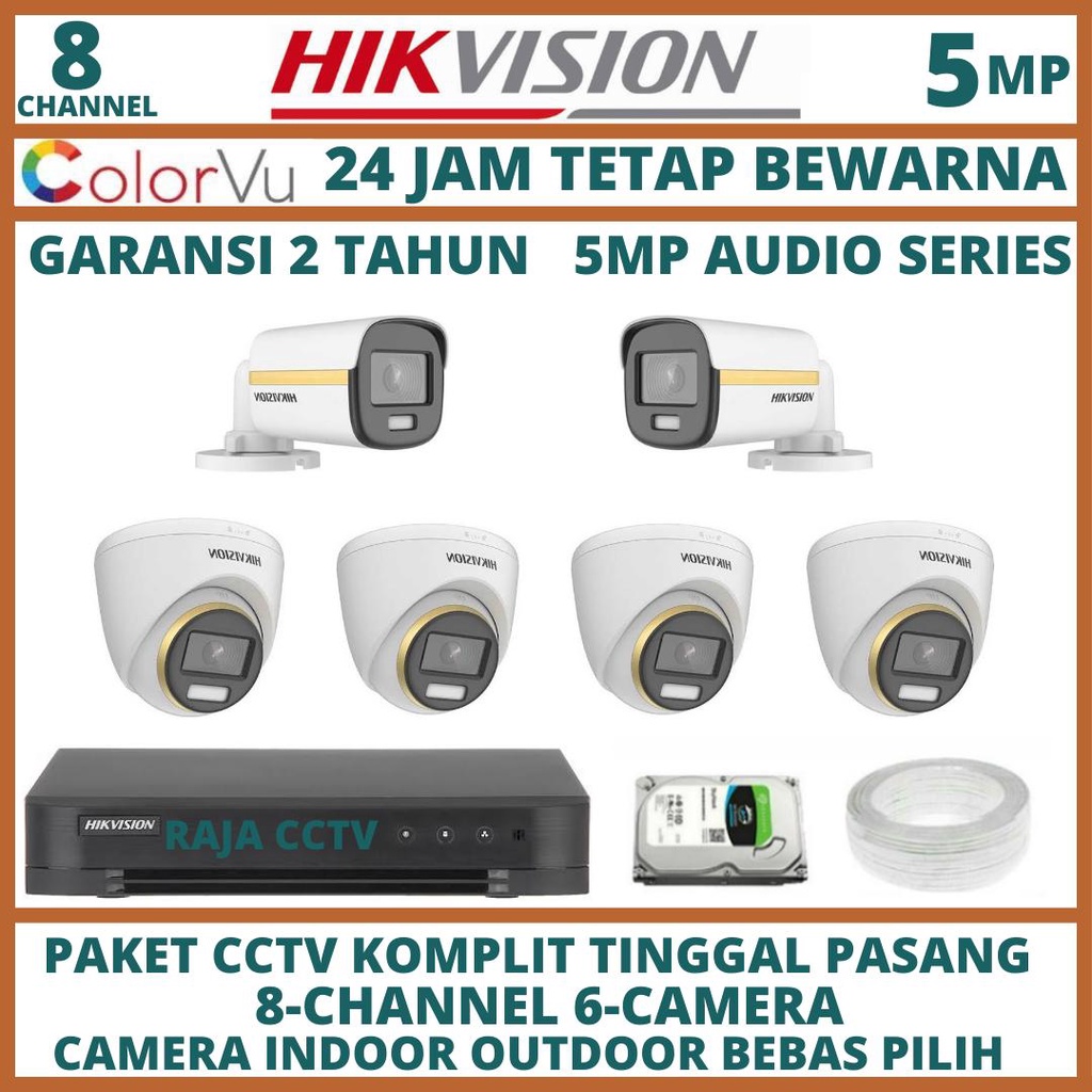 PAKET CCTV HIKVISION 5MP COLORVU AUDIO 8 CHANNEL 6 CAMERA