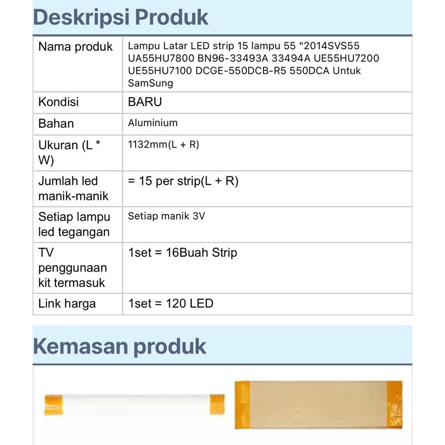 BACKLIGHT TV SAMSUNG 55 INCH UA55HU7100 UA55HU7200 UA55HU7800 55HU UA 55HU7100 55HU7200 55HU7800 LAMPU LED BL 55IN 15K 3V 15 KANCING 55 INC