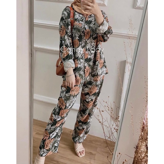 Setelan Kemeja Wanita Lengan Panjang One Set Kemeja Motif Wanita