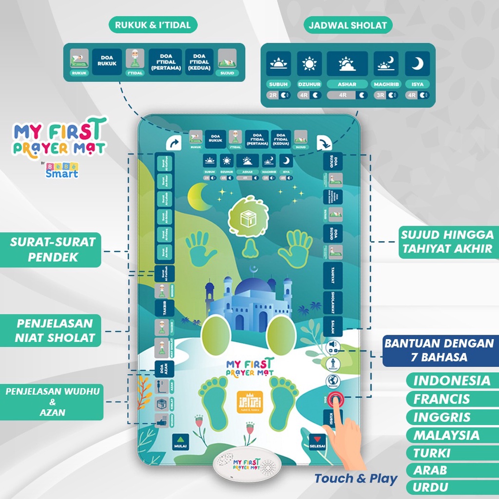 Bebe Smart Sajadah Pertamaku  sajadah elektronik pintar Panduan alat bantu ibadah anak Belajar sholat