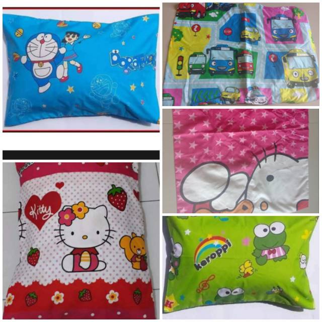 Sarung Bantal Tidur Kain Katun Pakai Resleting / Sarban Karakter Doraemon - Hello Kitty - Keropi