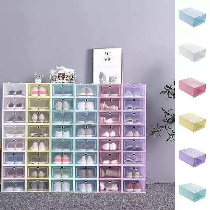 KOTAK SEPATU FRAME PLASTIK | RAK SEPATU KOTAK LIPAT BUKA DEPAN | KOTAK SEPATU PORTABLE TRANSPARAN | 