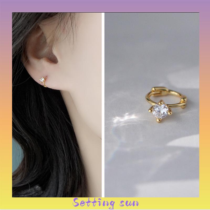 Anting Bulat Mini Lapis Emas 14k Hias Cubic Zirconia Untuk Wanita TN